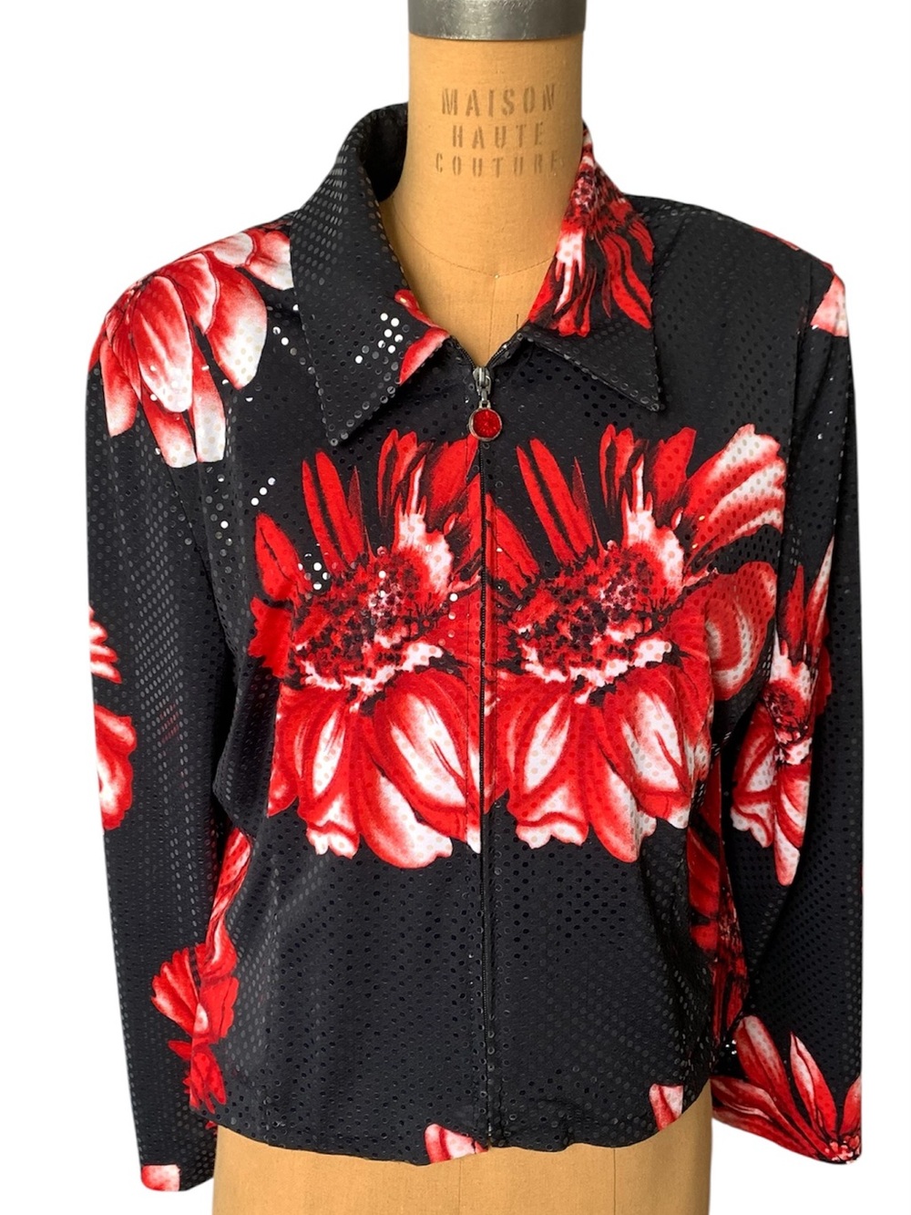 Joseph Ribkoff Black Jacket with Red Floral Print